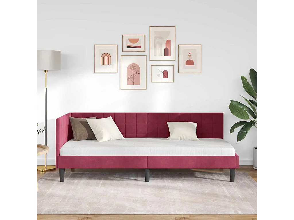 Cadre de lit d'angle Rouge bordeaux 80 x 200 cm Velours