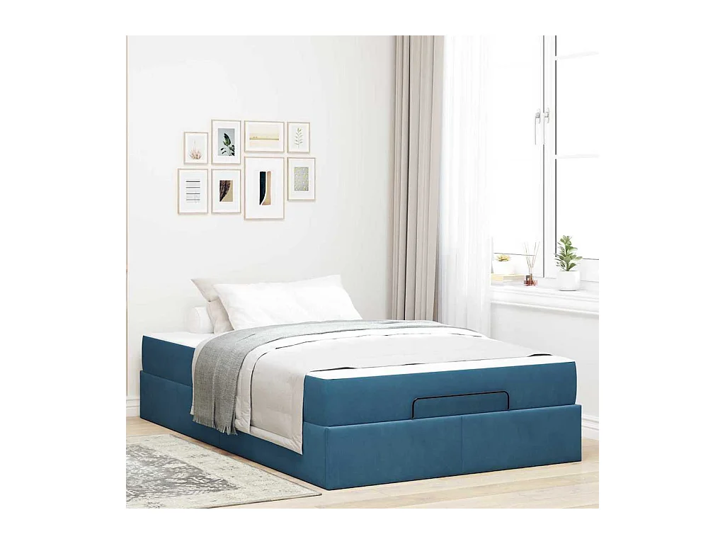 Cadre de lit avec matelas Bleu 140 x 190 cm Velours