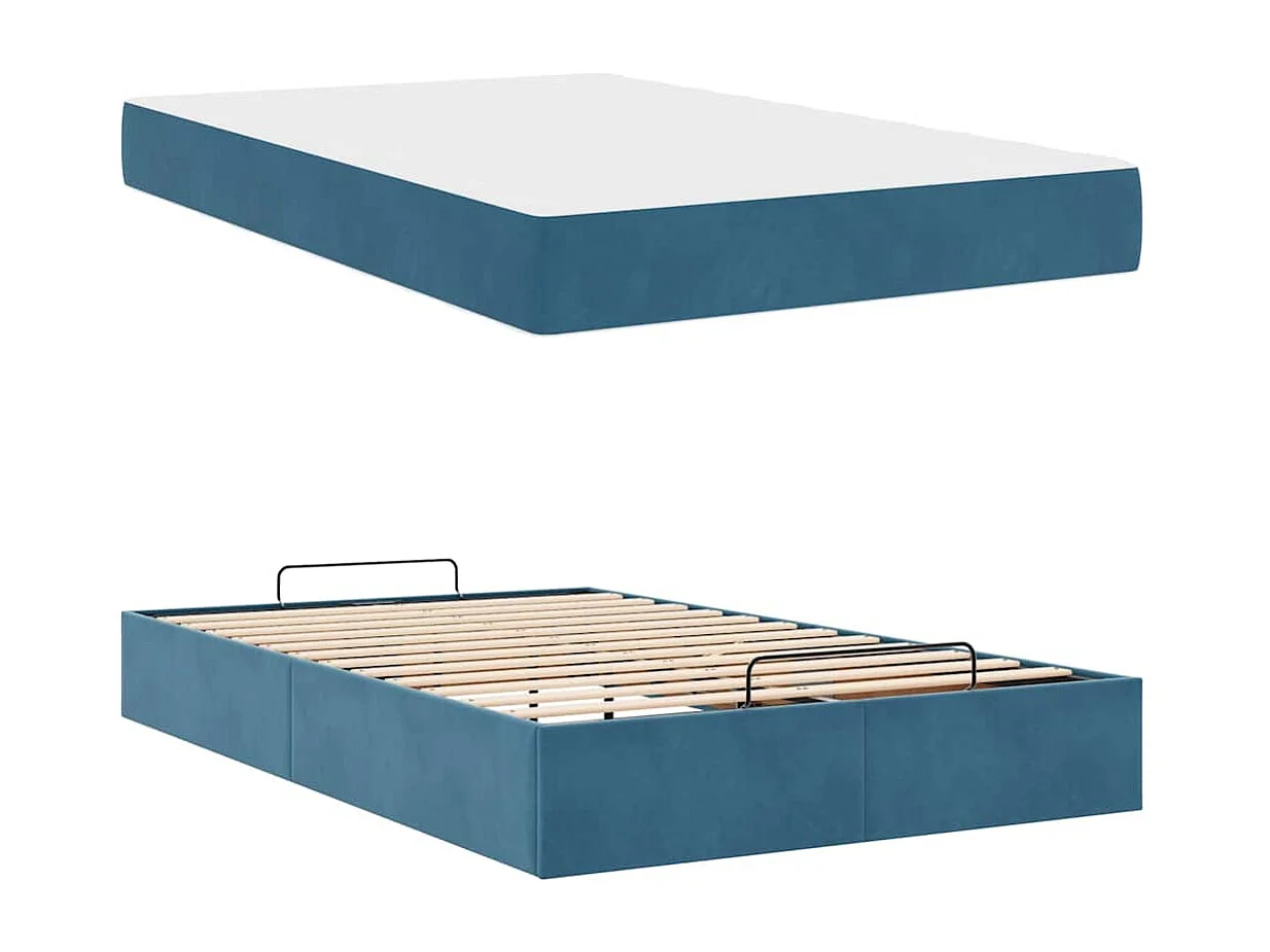 Cadre de lit avec matelas Bleu 140 x 190 cm Velours