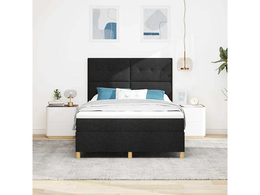 Cama tipo Box Spring con colchón Negro 140 x 200 cm tela