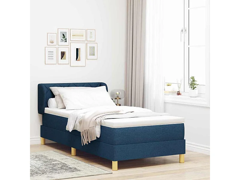 Cadre de lit avec Matelas Crème 90x200 cm Tissu Bleu