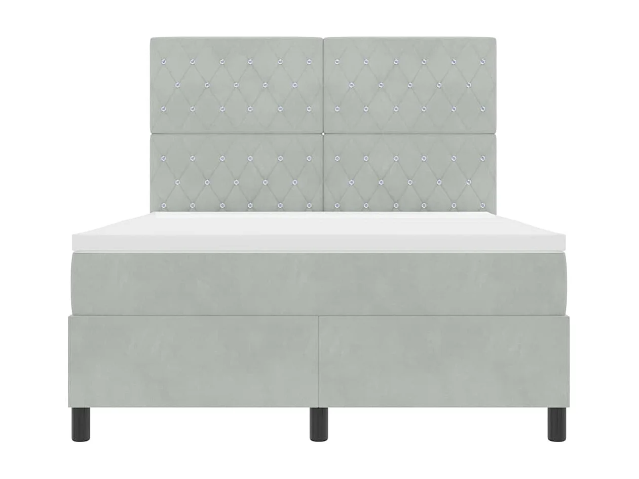 Cama tipo Box Spring Gris claro 140 x 190 cm Terciopelo