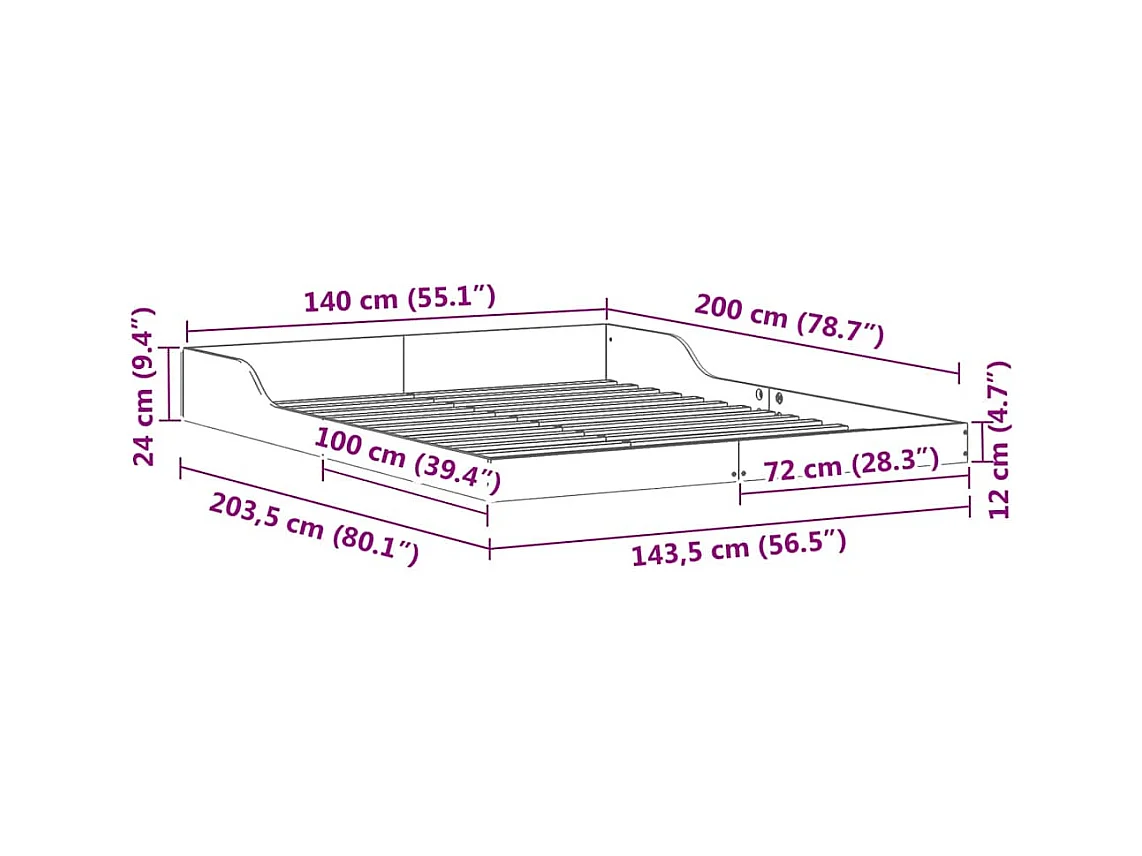 Cadre de lit Marron cire 140 x 200 cm Bois massif en pin