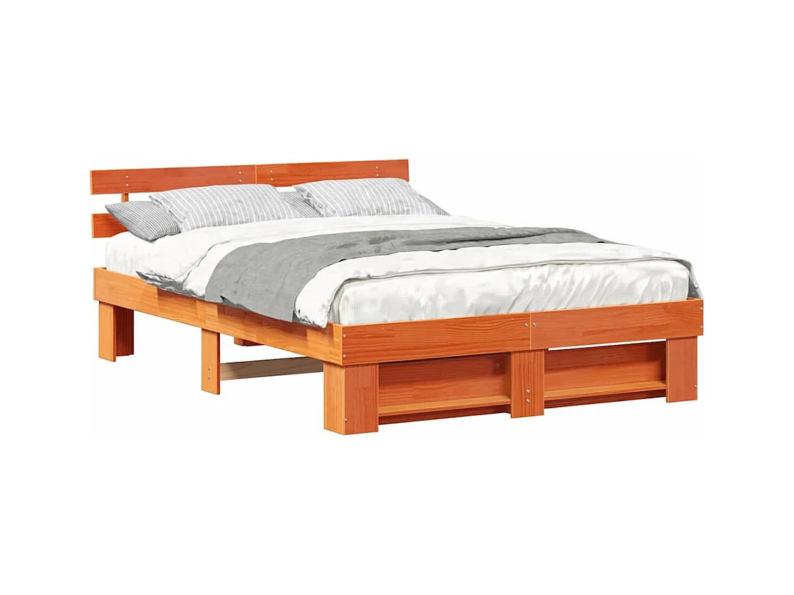 Estrutura da Cama com cabeceira Castanho-mel 160 x 200 cm