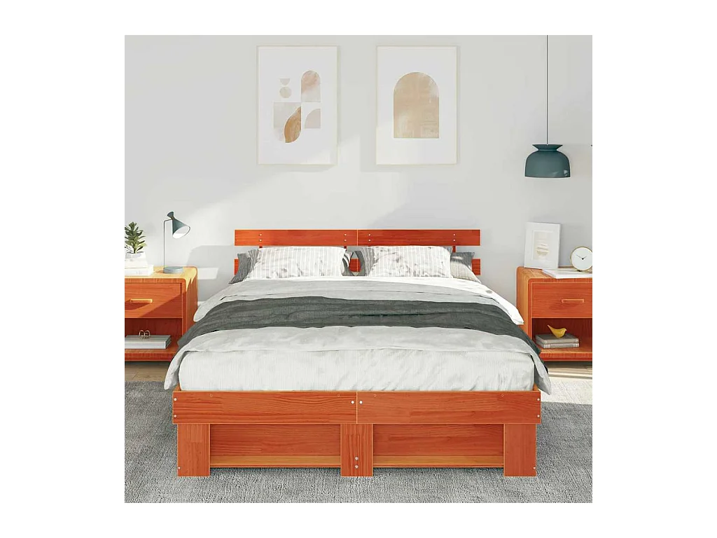 Estrutura da Cama com cabeceira Castanho-mel 160 x 200 cm