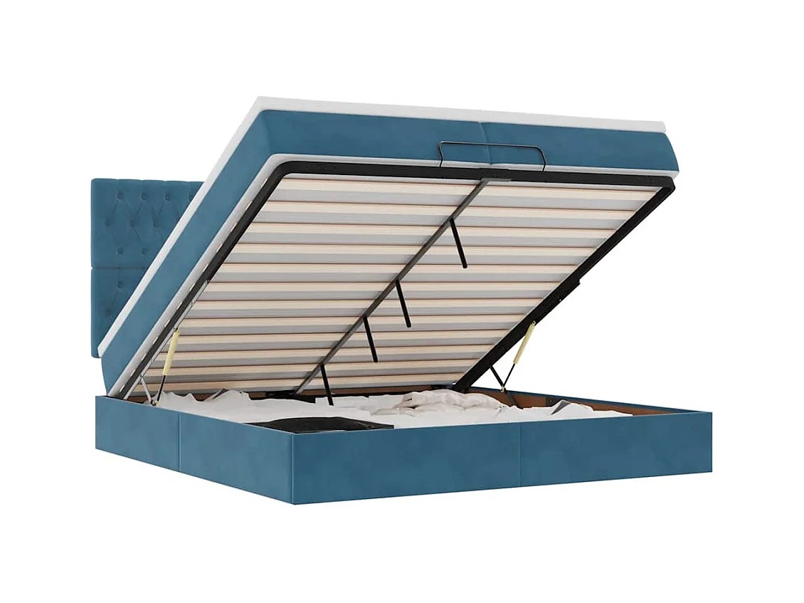 Cadre de lit ottoman avec matelas bleu foncé 200x200 cm velours