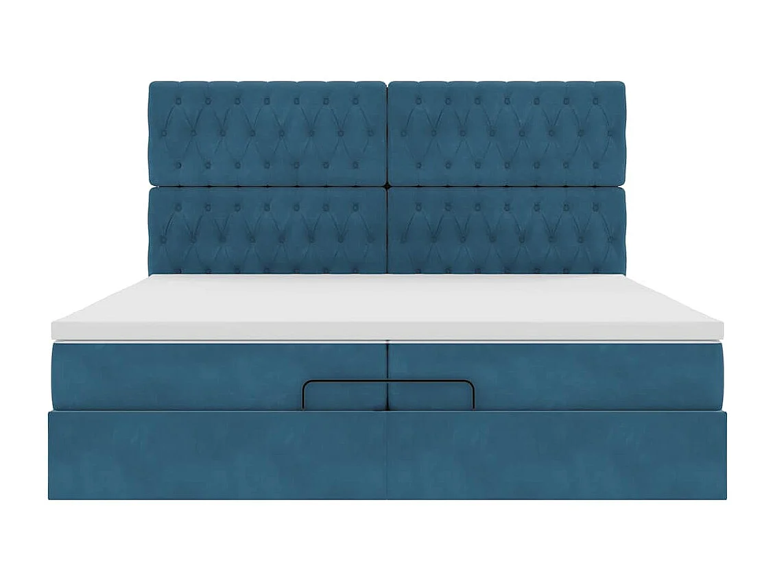 Cadre de lit ottoman avec matelas bleu foncé 200x200 cm velours