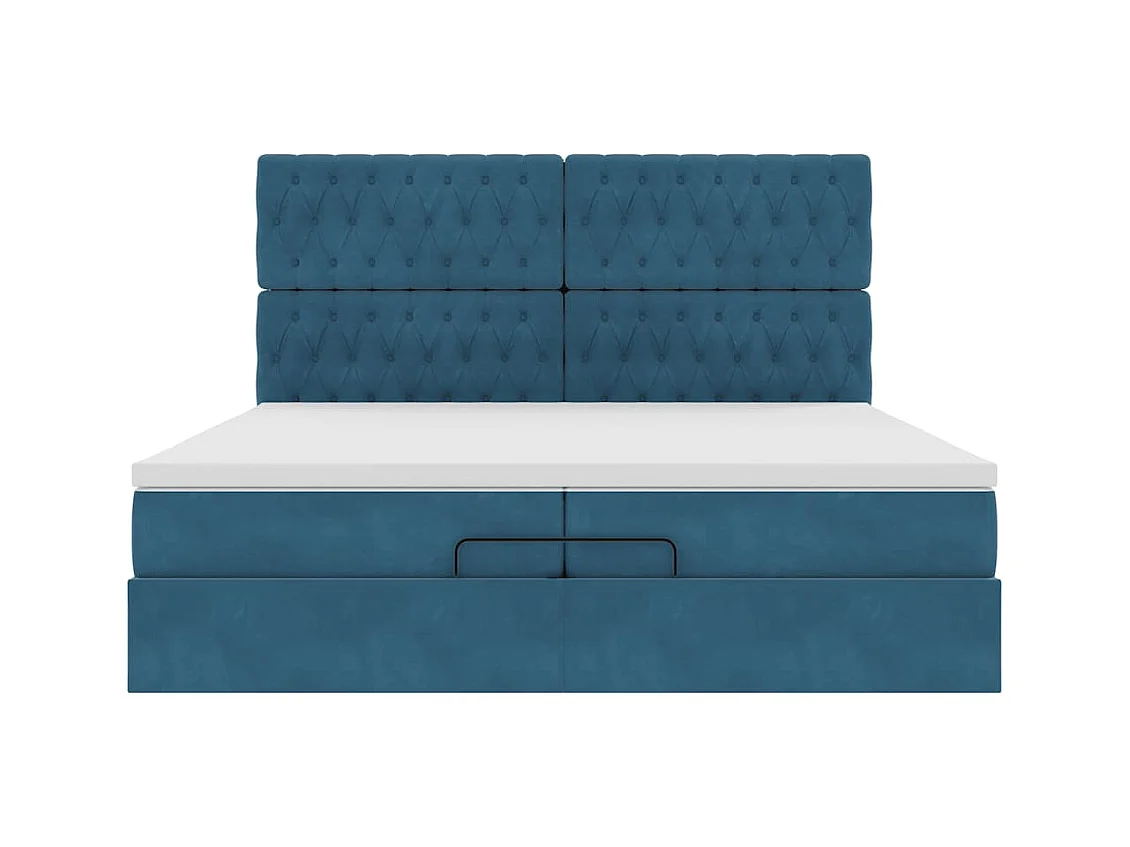 Cadre de lit ottoman avec matelas bleu foncé 200x200 cm velours