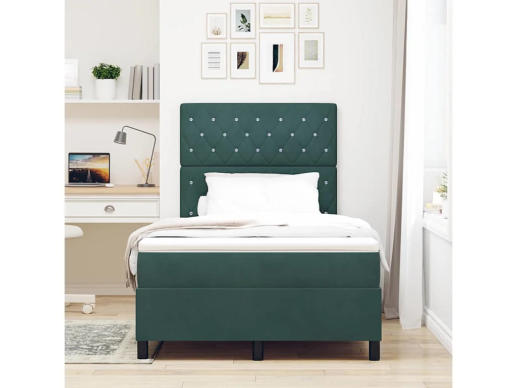 Cama tipo Box Spring Verde oscuro 120 x 190 cm Terciopelo
