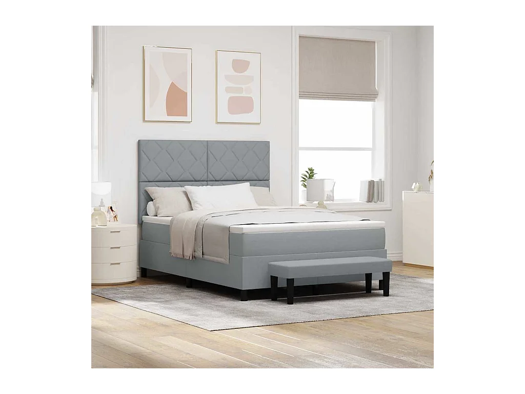 Cama tipo Box Spring con colchón Gris Claro 140 x 200 cm tela