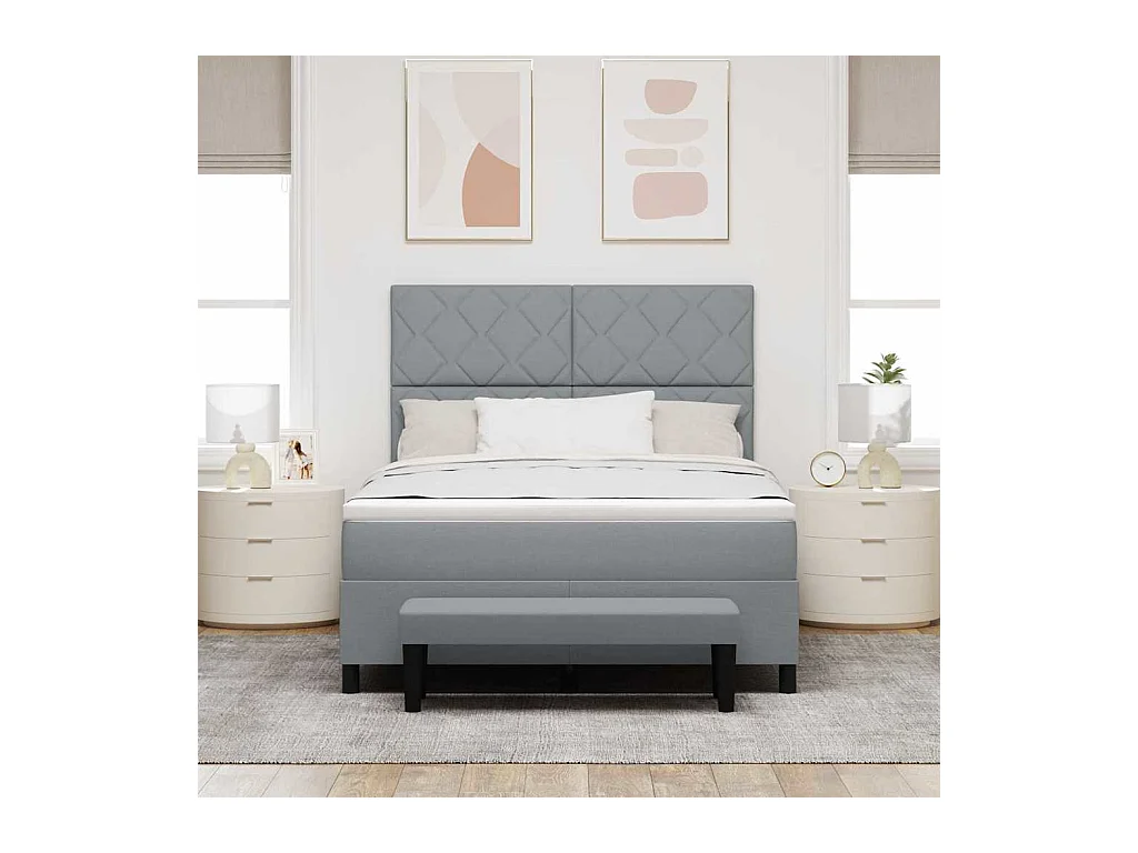 Cama tipo Box Spring con colchón Gris Claro 140 x 200 cm tela