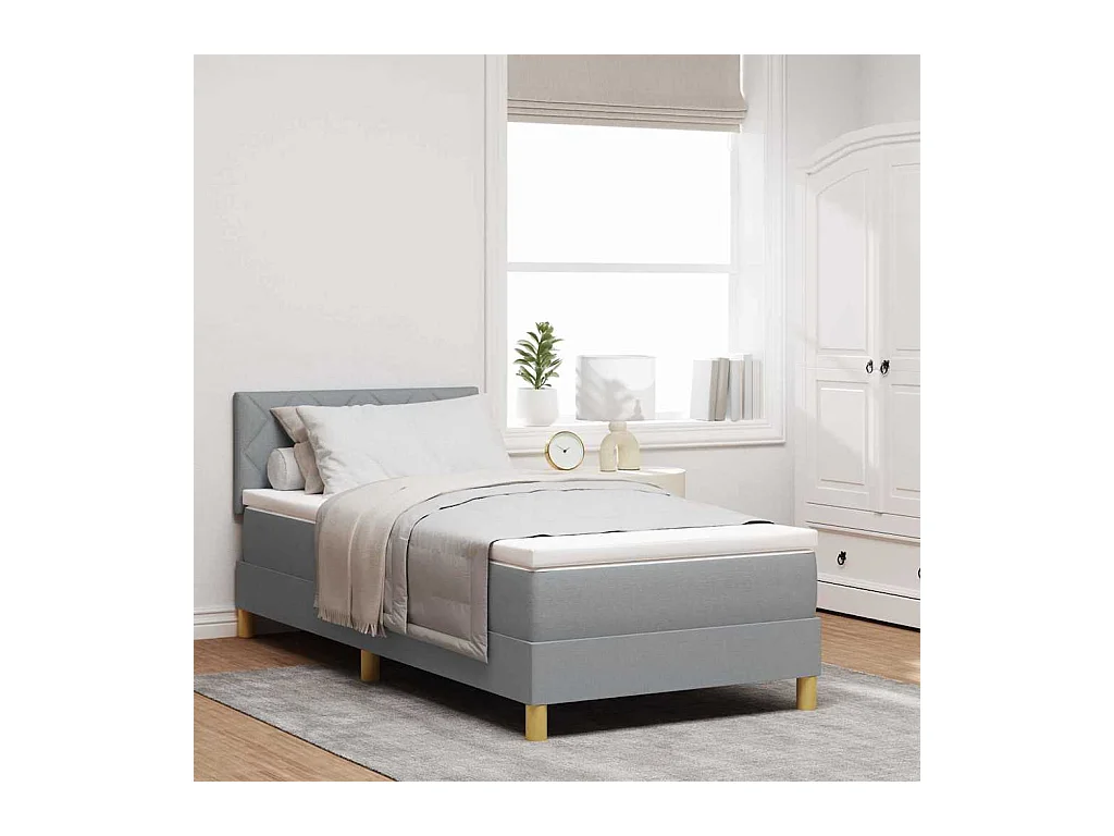 Cadre de lit avec matelas Gris clair 90 x 190 cm tissu
