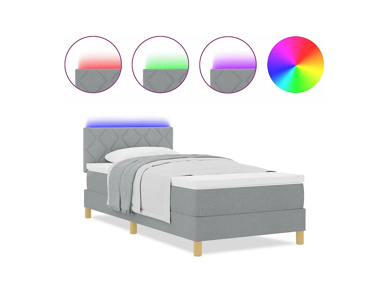 Cadre de lit avec matelas Gris clair 90 x 190 cm tissu