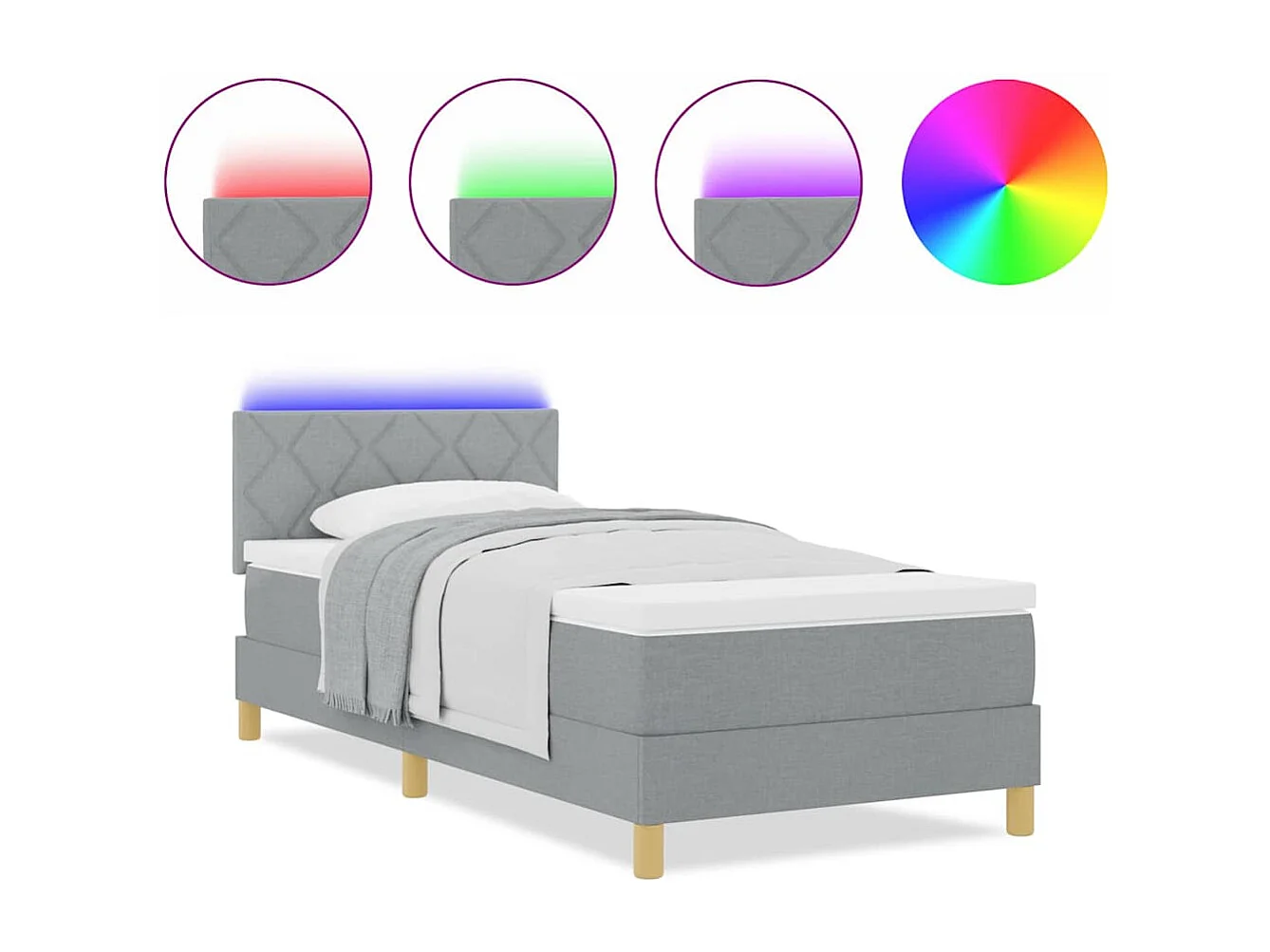 Cadre de lit avec matelas Gris clair 90 x 190 cm tissu