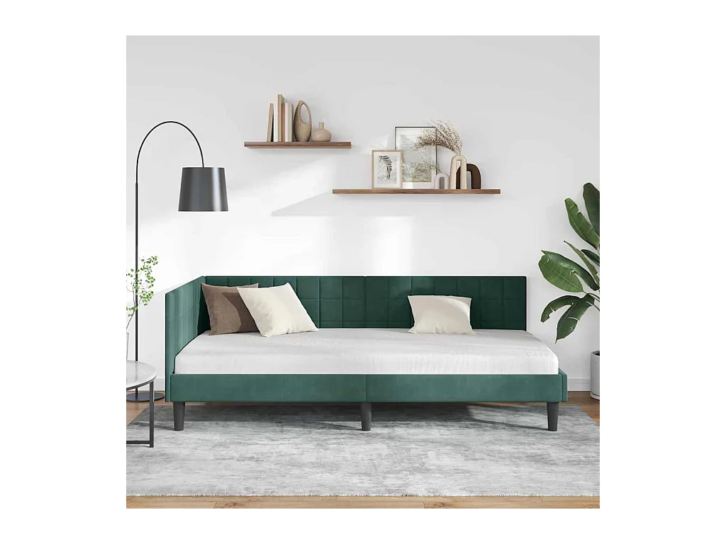 Estrutura de Cama de Canto Verde-escuro 90 x 200 cm Veludo