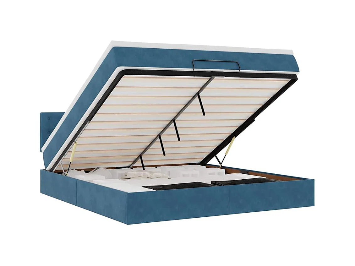 Cadre de lit ottoman avec matelas bleu foncé 160x200 cm velours