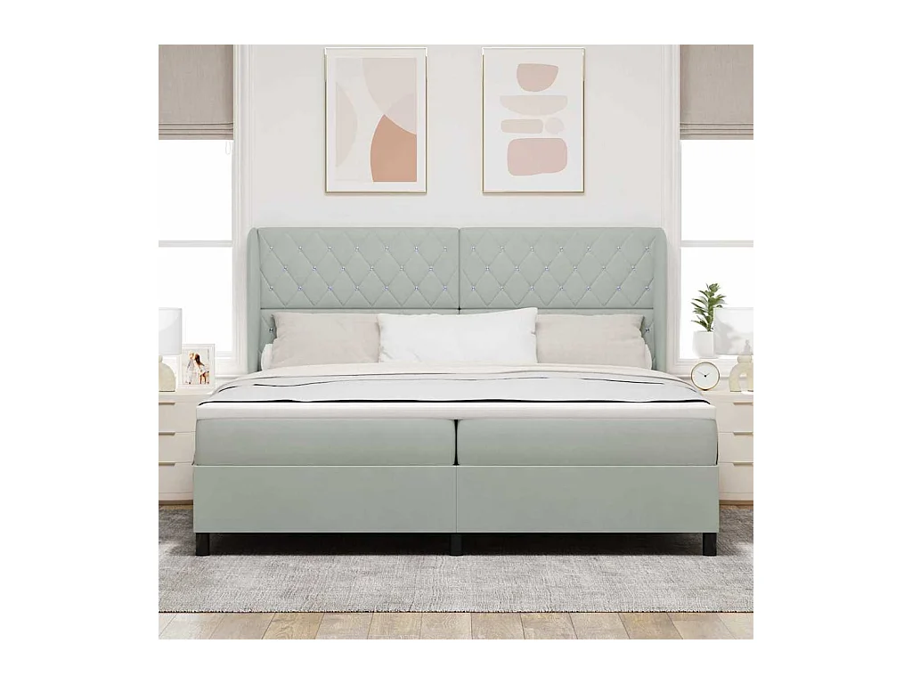 Cadre de lit avec matelas Gris clair 200 x 200 cm Velours