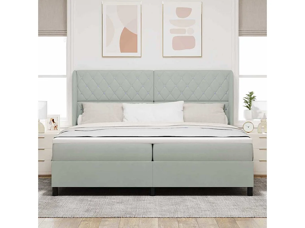 Cadre de lit avec matelas Gris clair 200 x 200 cm Velours