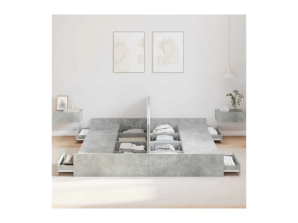 Cadre de lit avec rangement avec tiroir Gris béton 180 x 200 cm