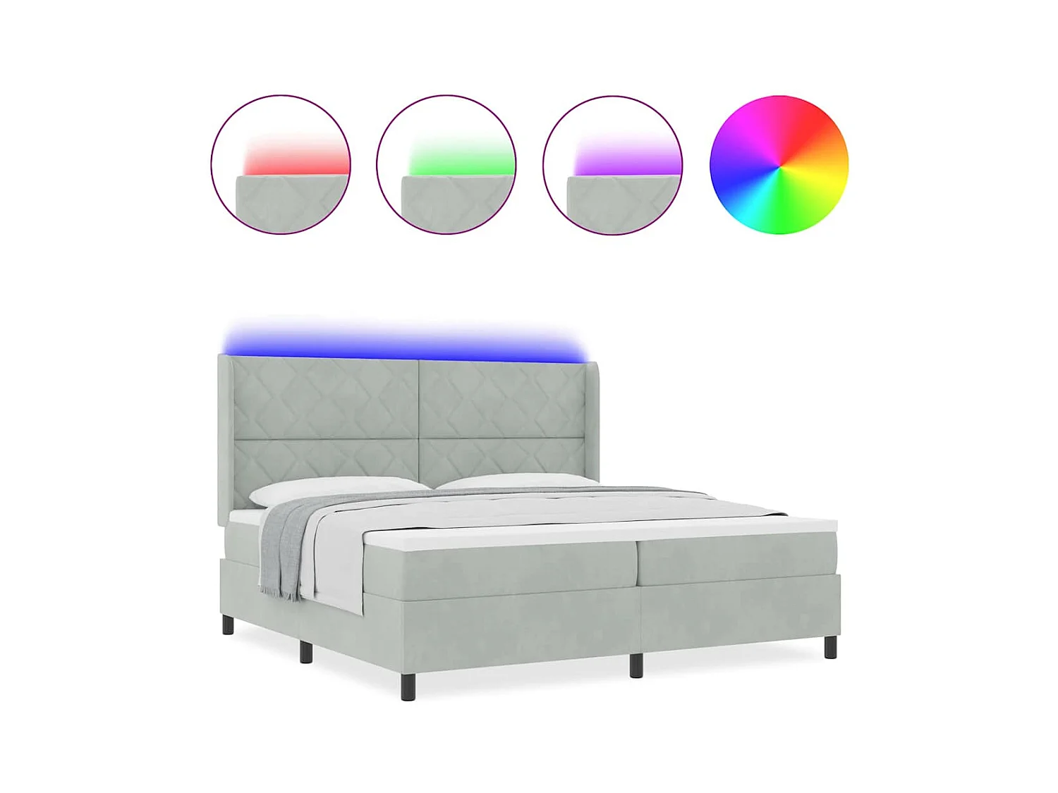 Cadre de lit avec Matelas LED Gris clair 200 x 200 cm Velours