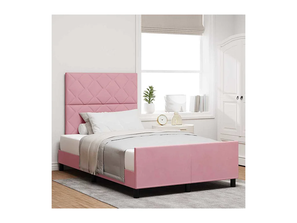 Cadre de lit avec tête de lit Rose 120 x 190 cm Velours