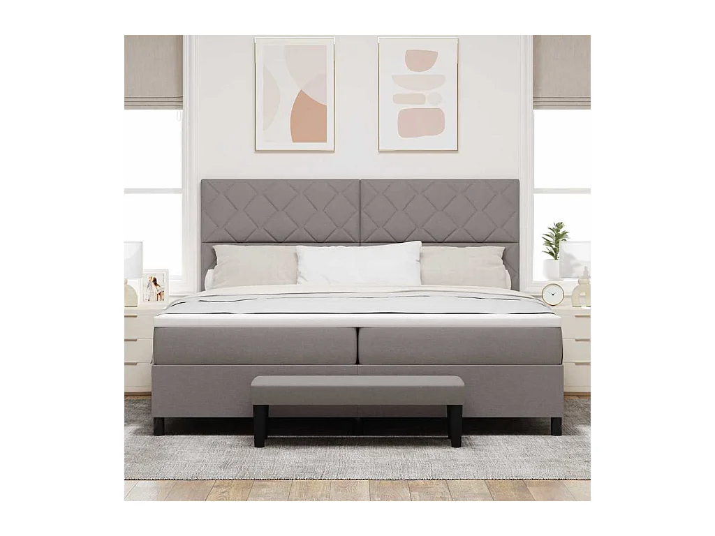 Cadre de lit avec matelas Taupe 200 x 200 cm tissu