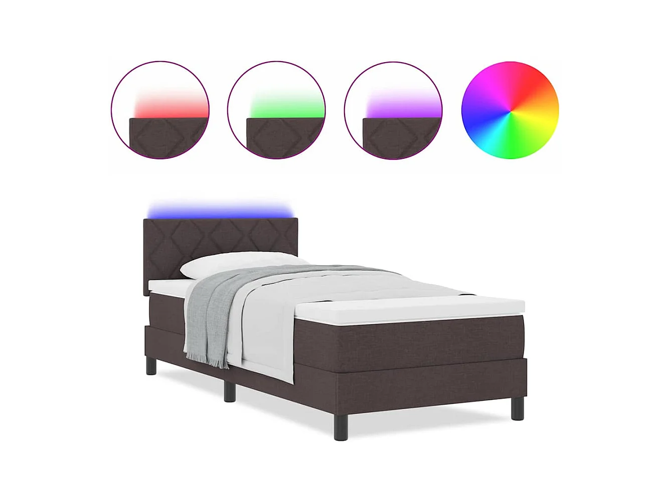 Cadre de lit avec matelas Marron foncé 90 x 190 cm tissu