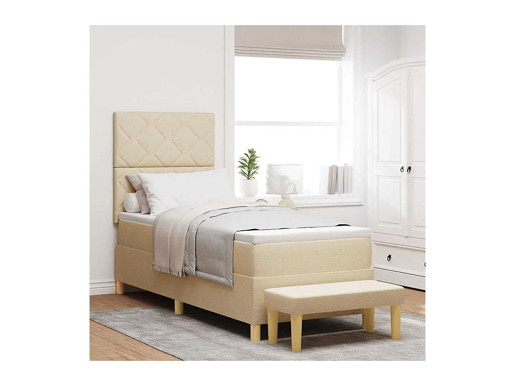 Cama tipo Box Spring con colchón Crema 80 x 200 cm tela