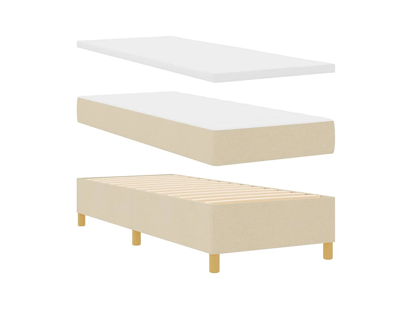 Cama tipo Box Spring con colchón Crema 80 x 200 cm tela