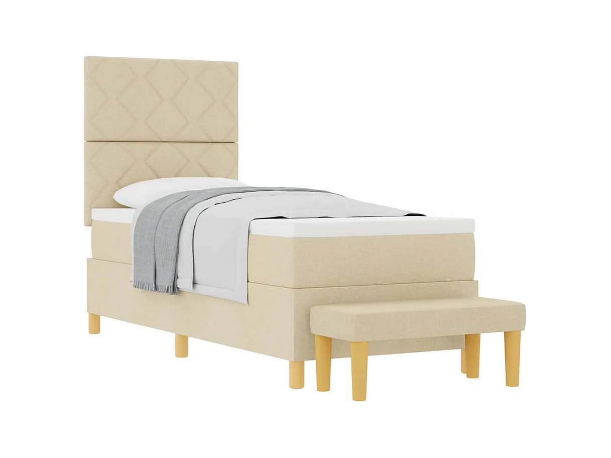 Cama tipo Box Spring con colchón Crema 80 x 200 cm tela