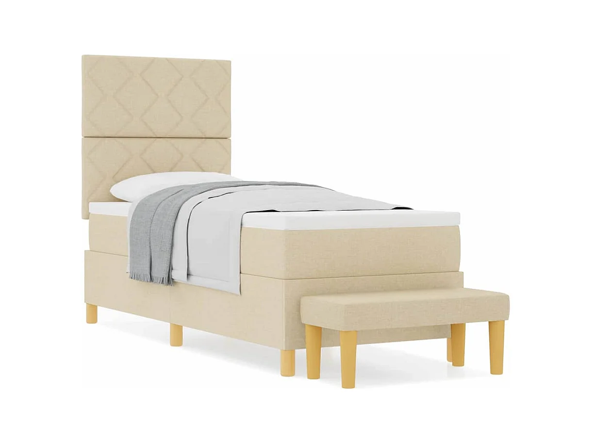 Cama tipo Box Spring con colchón Crema 80 x 200 cm tela