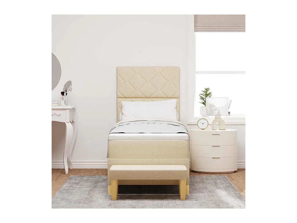 Cama tipo Box Spring con colchón Crema 80 x 200 cm tela