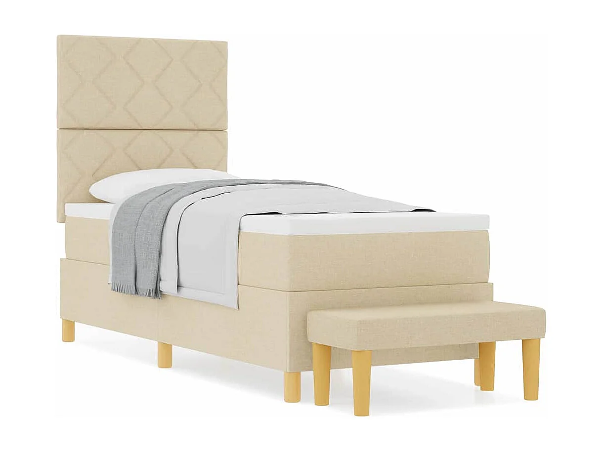 Cama tipo Box Spring con colchón Crema 80 x 200 cm tela