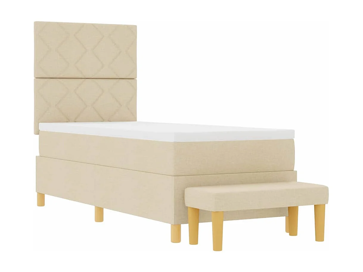 Cama tipo Box Spring con colchón Crema 80 x 200 cm tela