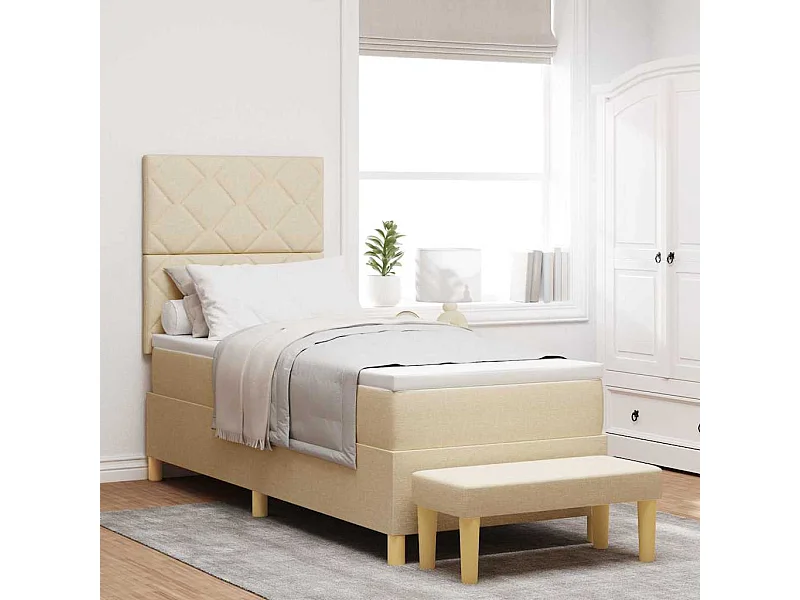 Cama tipo Box Spring con colchón Crema 80 x 200 cm tela