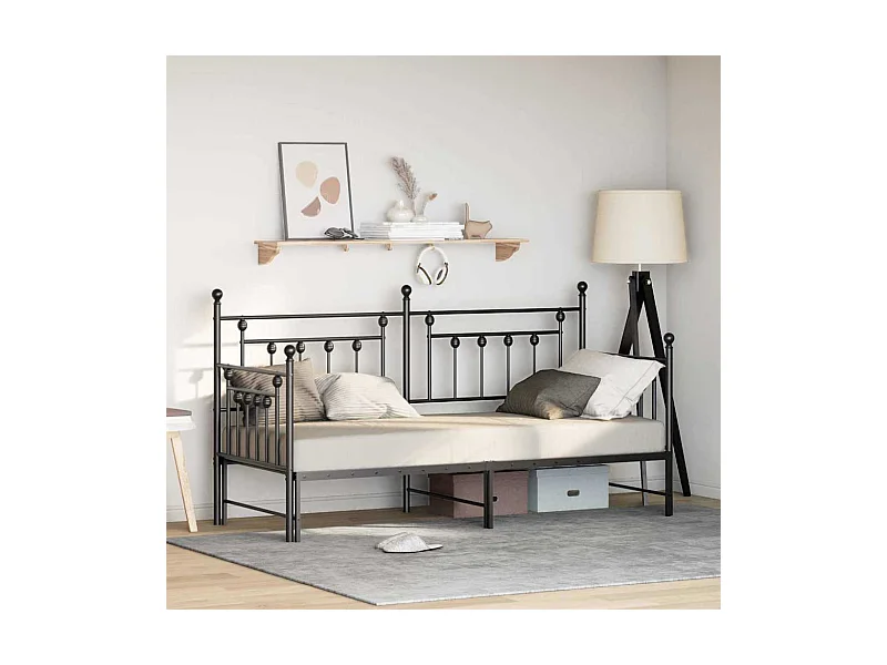 Bedframe voor een daybed met hoofdeinde Zwart 75 x 190 cm Staal