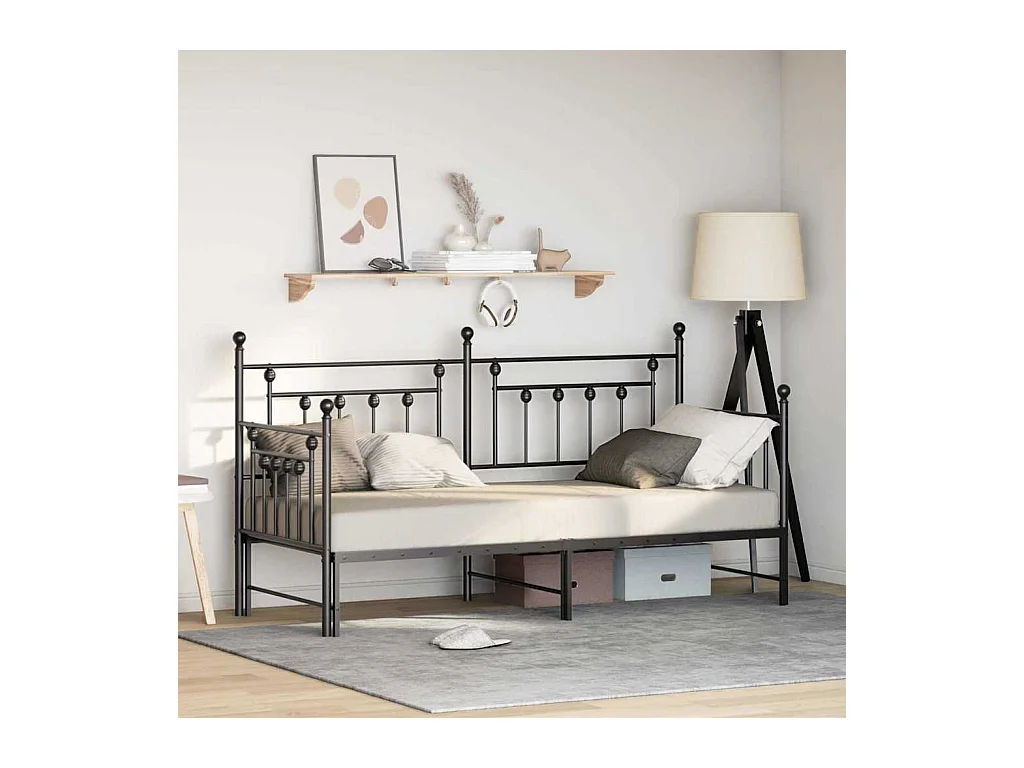 Estructura de cama de día con cabecera Negro 75 x 190 cm Acero