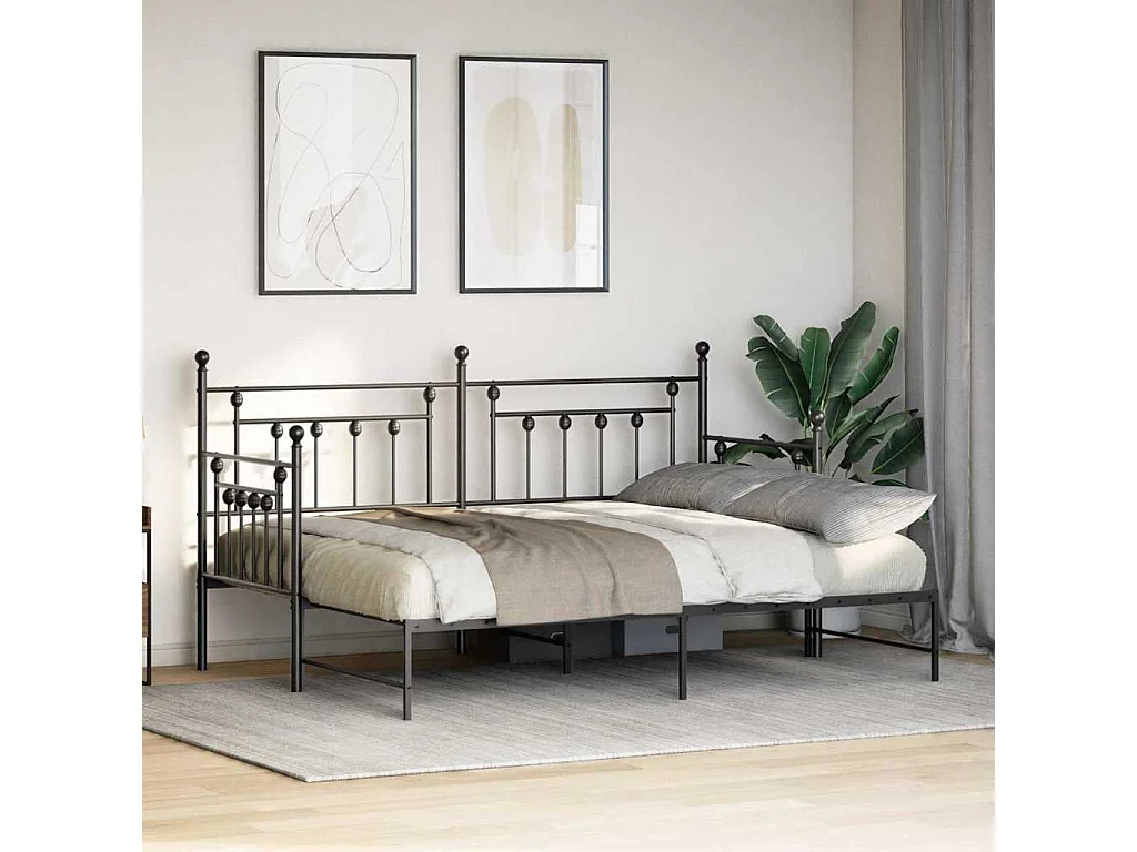 Bedframe voor een daybed met hoofdeinde Zwart 75 x 190 cm Staal