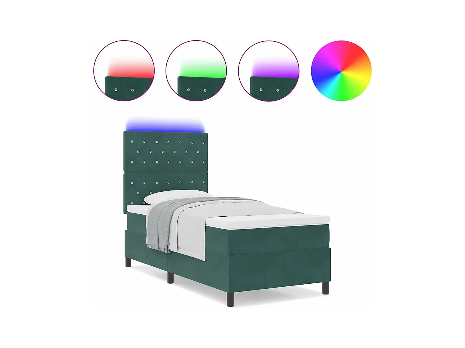 Cadre de lit avec matelas Vert foncé 100 x 200 cm Velours