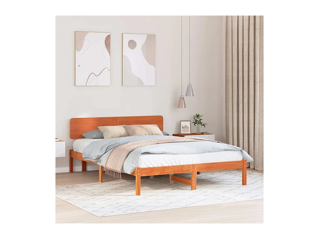 Estructura de cama con cabecera Marrón cera 160 x 200 cm