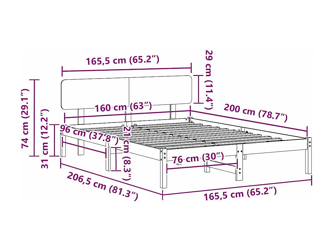 Estructura de cama con cabecera Marrón cera 160 x 200 cm