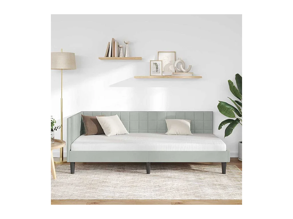 Cadre de lit d'angle Gris clair 90 x 200 cm Velours