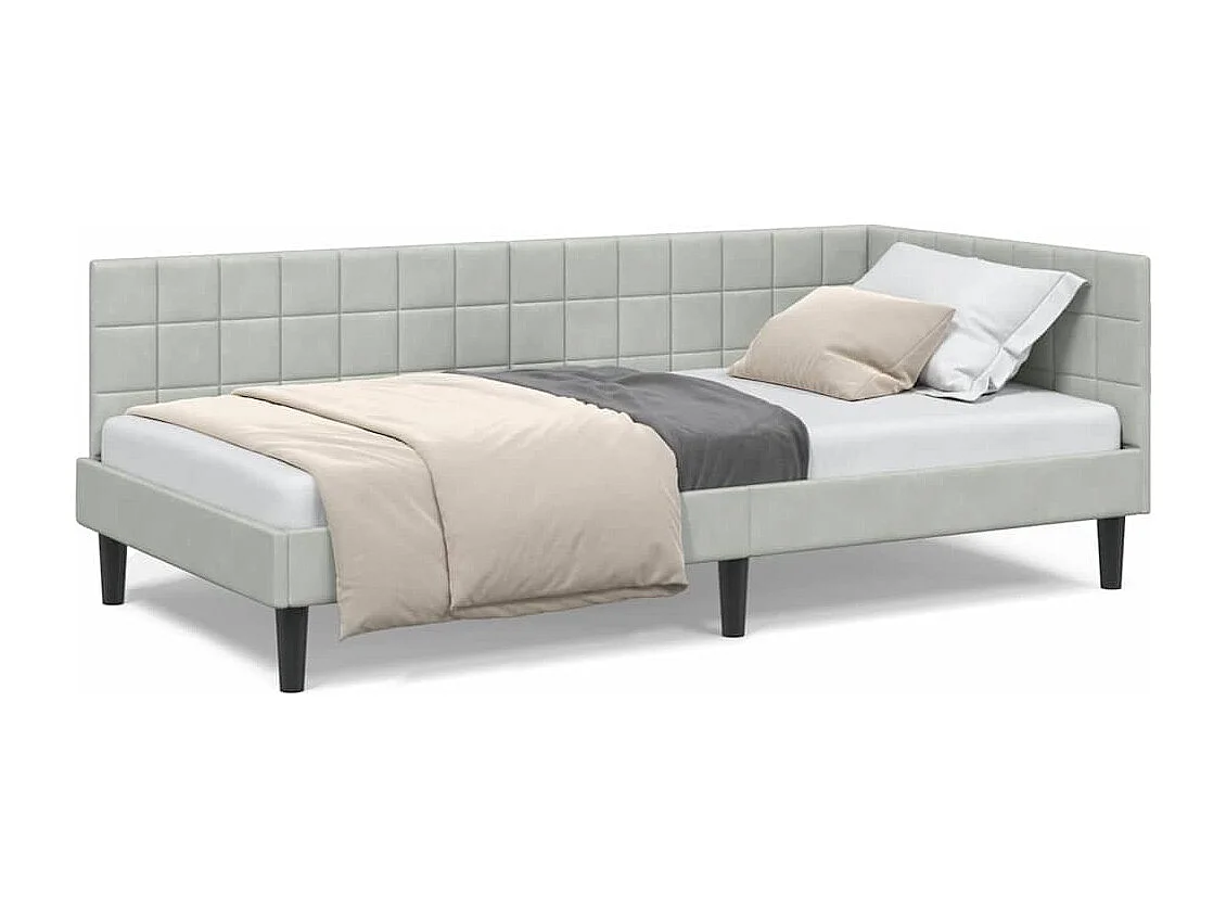 Cadre de lit d'angle Gris clair 90 x 200 cm Velours