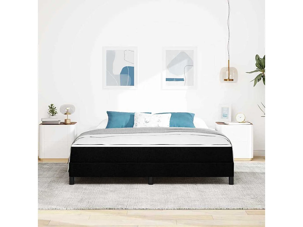 Cadre de lit avec matelas Noir 180 x 200 cm tissu