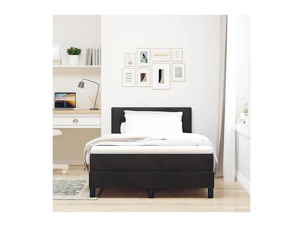Cama con Somier y Colchón con colchón Negro 120 x 200 cm tela