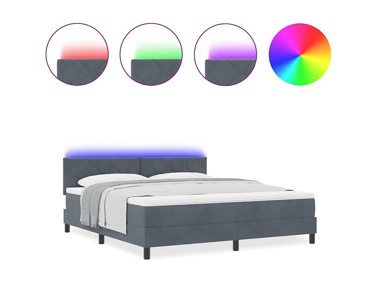 Cadre de lit avec matelas Gris foncé 180 x 200 cm Velours