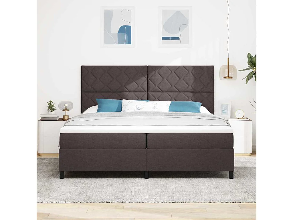 Cama tipo Box Spring Marrón oscuro 200 x 200 cm tela