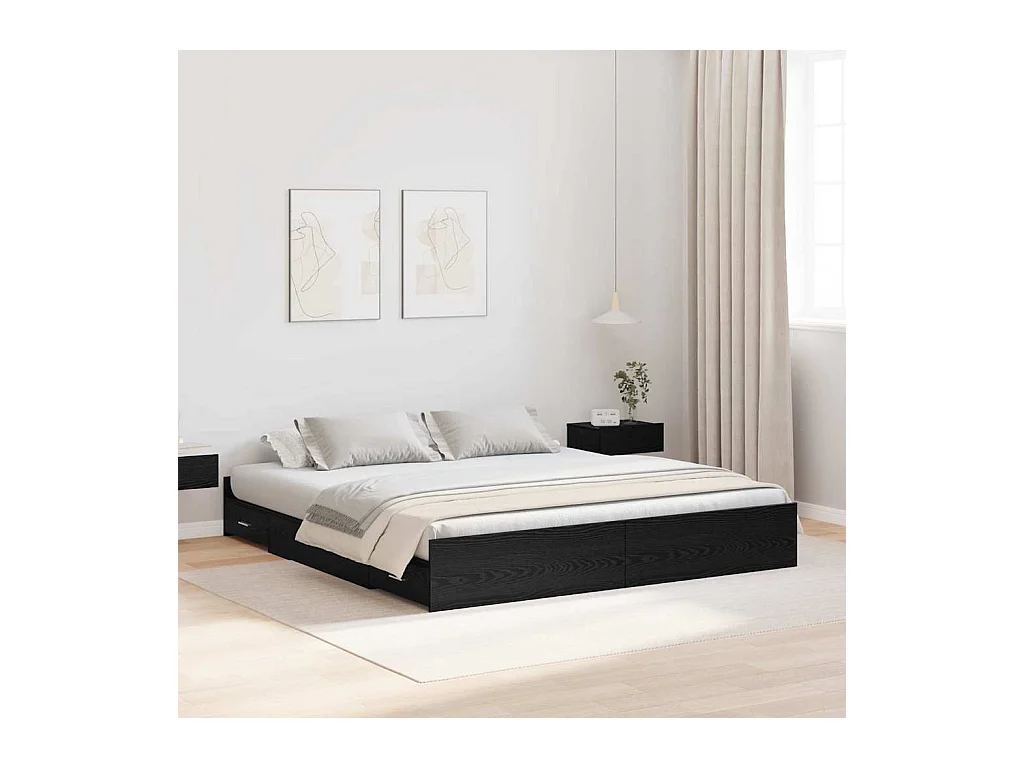 Cama con almacenamiento con cabecera Roble negro 200 x 200 cm