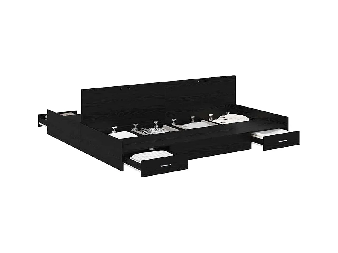 Cama con almacenamiento con cabecera Roble negro 200 x 200 cm