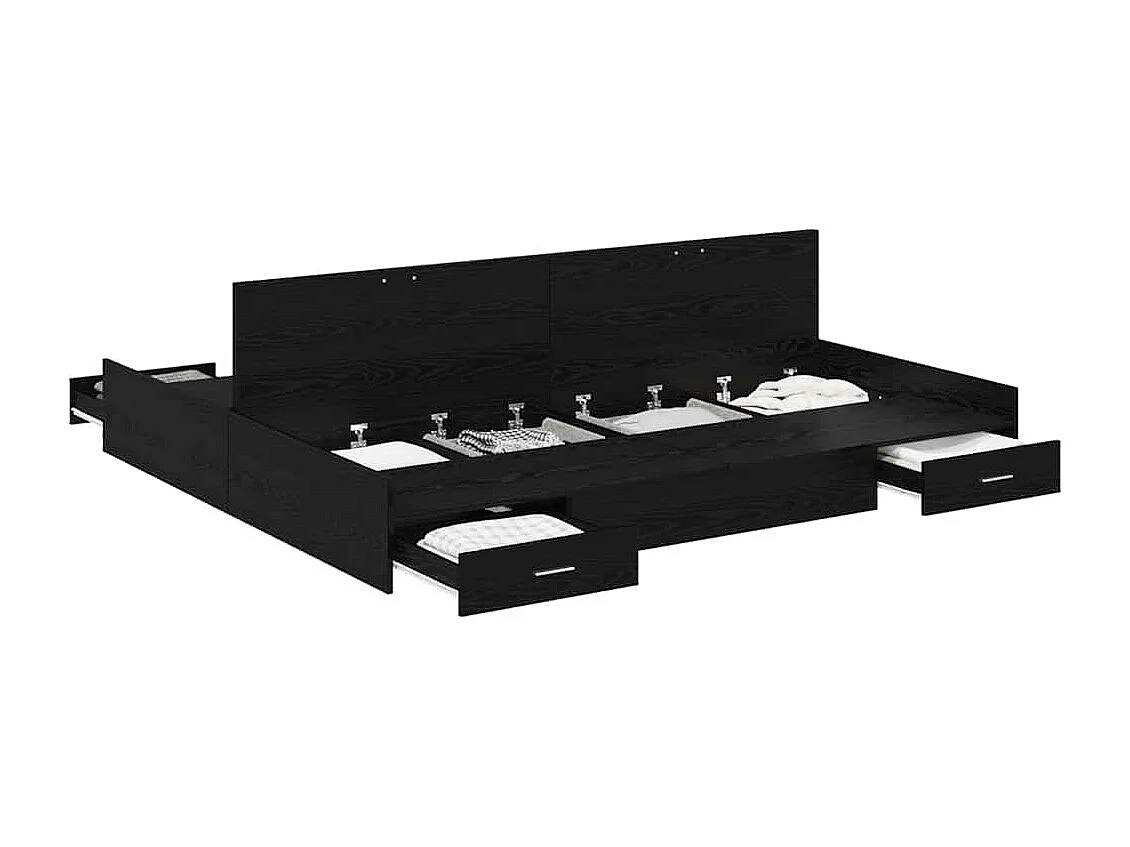 Cama con almacenamiento con cabecera Roble negro 200 x 200 cm